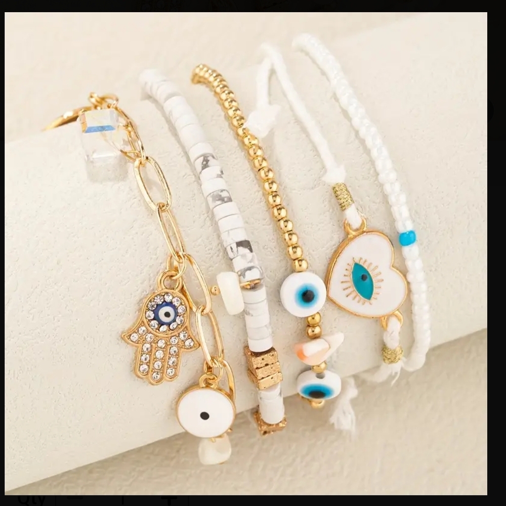 Gold and White Beaded Bracelet Set